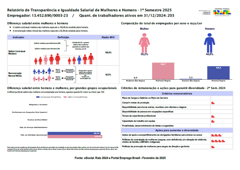 Relatório de Transparência e Igualdade Salarial de Mulheres e Homens – 1º Semestre 2025 – Timon